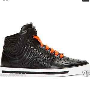 Versace Black Baroque Leather Hi Top Sneakers